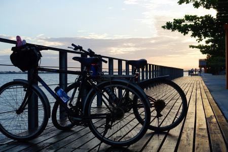 自行车, 自行车, 海, 日落, 户外, 骑自行车