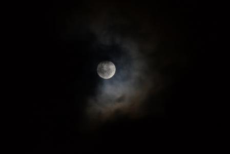 月亮, 云彩, 半影, 晚上, 天空