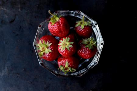 草莓, 玻璃, 碗里, 食品, 水果, 草莓, 食物和饮料