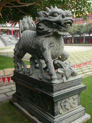 中国, 龙, 狮子, 寺, 石头, 雕刻, 雕塑