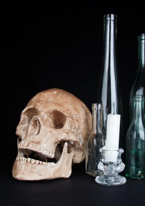 头骨, 的瓶子, 玻璃, 组成, 工作室, 简单, 蜡烛
