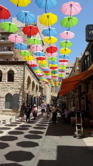 耶路撒冷, 遮阳伞, 街道, 雨伞