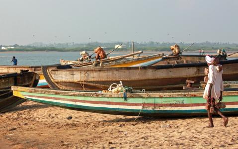 印度, 捕鱼, 小船, 渔夫, 海滩, 亚洲, 小船