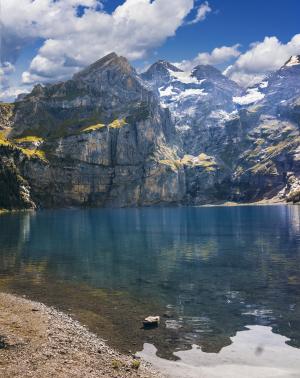 自然, 景观, 湖, 山脉, 湖 oeschinen, 因特拉肯, 瑞士