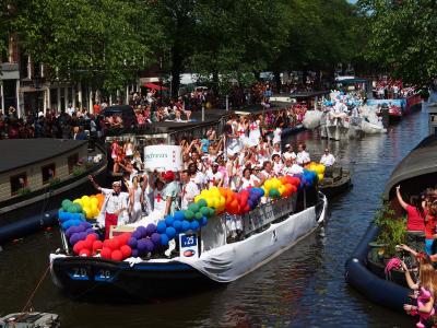 同志骄傲, 阿姆斯特丹, 小船, prinsengracht, 荷兰, 荷兰, 智人