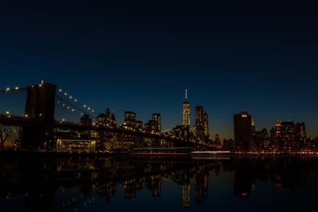 布鲁克林, 桥梁, 晚上, 时间, 水世界, 水塔公园, 反思
