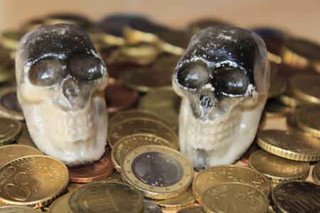 骷髅和交叉骨, 硬币, 钱, 欧元, 货币
