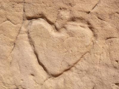 砂岩, 心, 爱, 纹理, 墙上, 沙子, 背景