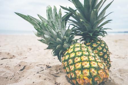 菠萝, 水果, 海滩, 沙子, 热带, 岛屿, 异国情调