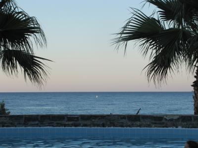 日落, 海滩, 海, 棕榈树, 克里特岛