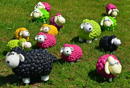 羊, 黑羊, 有趣, 多彩, 颜色, 装饰, 园林装饰