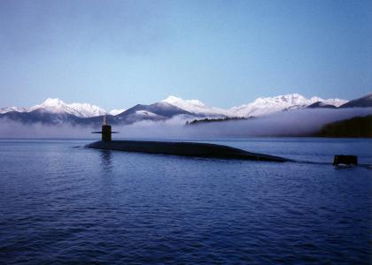 潜艇, 美国海军, uss 肯塔基, 巡航, 表面, 山脉