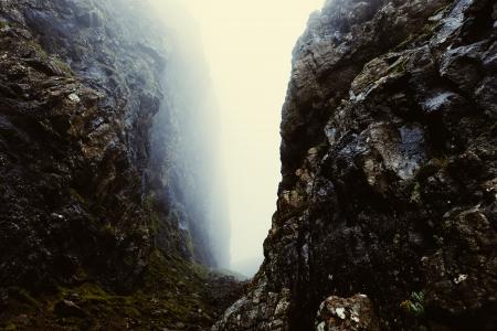 悬崖, 雾, 有雾, 路径, 岩石, 苏格兰, 石头