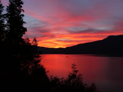 发光, 太阳升起, canim 湖, 不列颠哥伦比亚省, 加拿大, 湖, 水