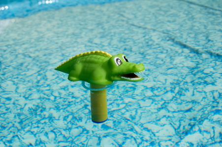 鳄鱼, 游泳池, 温度计, 玩物, 游泳池
