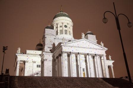 赫尔辛基大教堂, 莱克丝赫尔辛基, 灯光秀, 雪, 旅游, 教会, 不朽