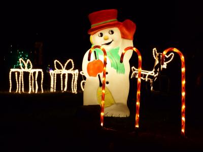 雪人, 圣诞节, 光, 花园, 手杖, 圣诞礼品