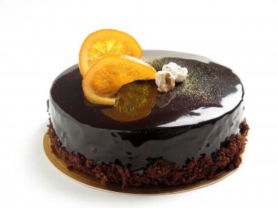 一轮, 蛋糕, 两个, 浇头, 巧克力, 食品, 橙色