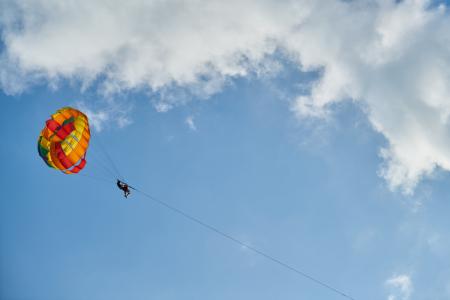 降落伞, 飞, 云计算, 蓝色, 背景, 人类, 洁白的云朵
