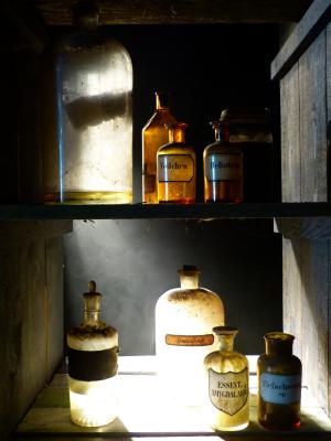 玻璃, 瓶, 老, 药房瓶, 透明, 装饰, 棕色