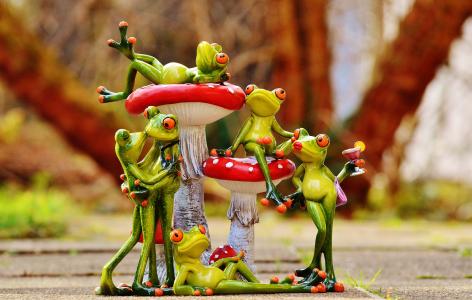 青蛙, 蘑菇, 数字, 集团, 有趣, 可爱, 动物