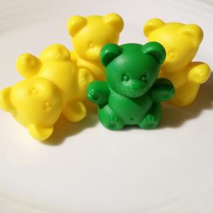 熊, 熊, 玩具, 儿童, 绿色, 黄色, 塑料