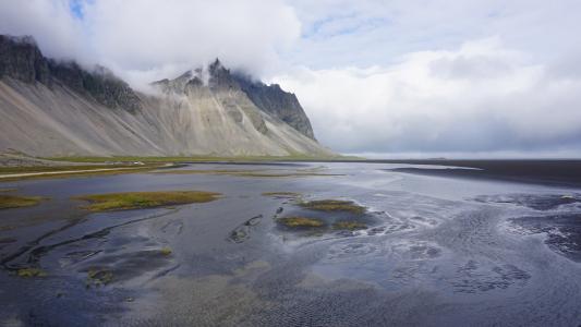 海滩, 悬崖, 泥浆, 冰岛, 自然, 景观, 山