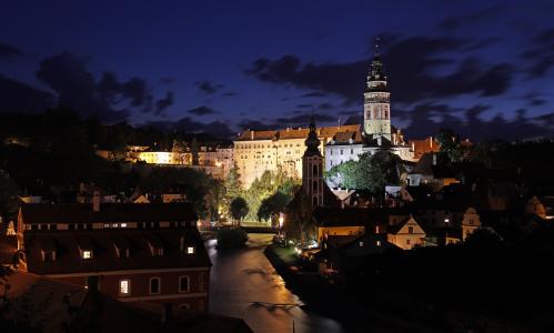 捷克克鲁姆洛夫, 晚上, 城堡, 伏尔塔瓦河