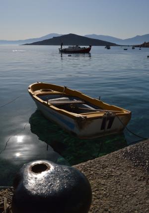 chalki, 小船, 海港, 早上, 岛屿, 希腊, 海