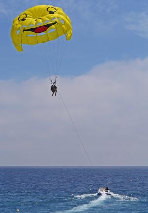 滑翔伞, 屏幕, 摩托艇, 拖, 地中海, 地平线, 蓝色