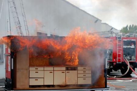 消防, feuerloeschuebung, 厨房里火, 火焰, 空气微光, 火-自然现象, 热-温度