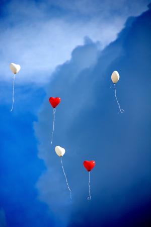 气球, 心, 爱, 浪漫, 天空, 心形, 红色