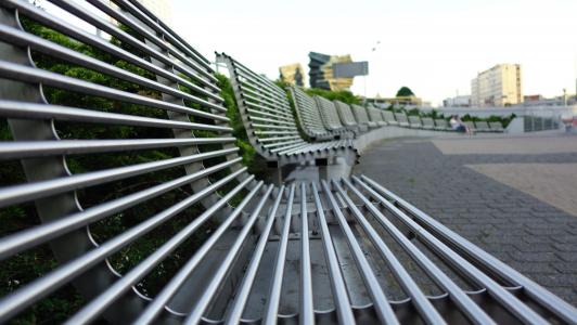 板凳, 城市, 卡托维兹, 街道, 公共空间, 前景, 长椅