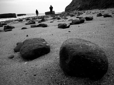 卵石, 石头, 海滩, 人, 沙子, 海, 悬崖