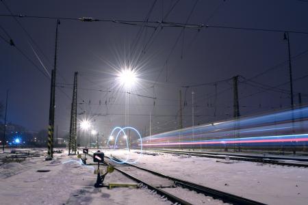 布拉格, 雪, 晚上, 灯, 铁路, 车站