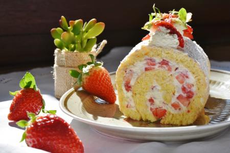 草莓卷, 草莓, 草莓蛋糕, 百事吉, bisquitrolle, 奶油, 蛋糕