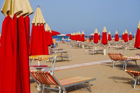 里米尼, 意大利, 海滩, 遮阳伞, 遮阳篷, 度假