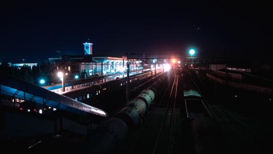 车站, 撒马尔罕, 乌兹别克斯坦, 火车, 汽车, 晚上, 城市