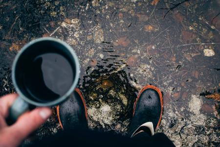 咖啡, 杯子, 自然, 岩石, 叶子, 水, 人