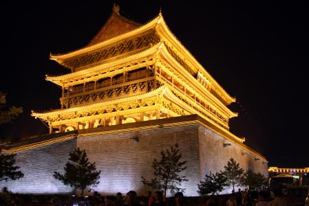 西安, 中国, 寺, 建设, 晚上, 晚上, 灯