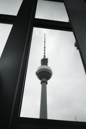 柏林, 广播电视塔, 窗口, 黑色和白色, 建筑, 德国, 亚历山大广场