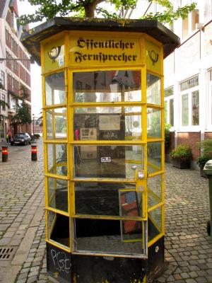 电话亭, 从历史上看, 公用电话, 不莱梅, 过时, 德国, 黄色