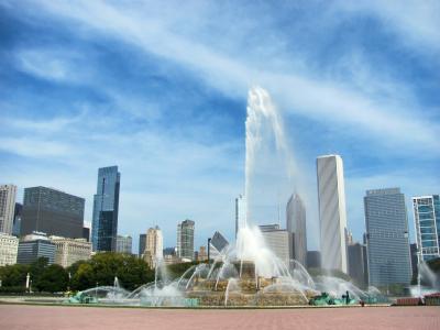 芝加哥, 伊利诺伊州, 白金汉喷泉, 天际线, 城市, 城市, 城市