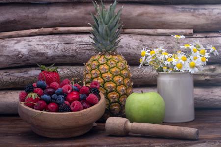 静物, 水果, 浆果, 木碗, 木材-材料, 食品, 新鲜