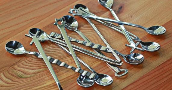 勺子, 餐具, 银, 铬, 闪亮, 反映, 金属