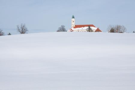 修道院, 教会, 巴洛克式, 树木, 天空, 蓝色, 雪