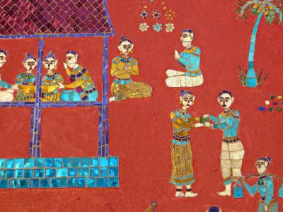 老挝, 琅勃拉邦, 增值税森 soukharam, 马赛克, 壁画, 字符, 故事