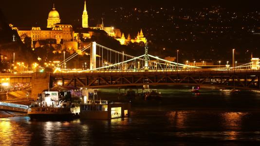 布达佩斯, 在晚上, 桥梁, 灯, 晚上图片, 照明, 河