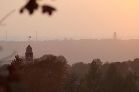 日落, glauchau, lobsdorf, 教会, 尖塔, 塔, 森林