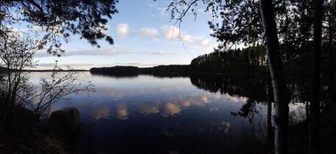 晚上, 全景, 景观, 湖, 平静, 水, 芬兰语